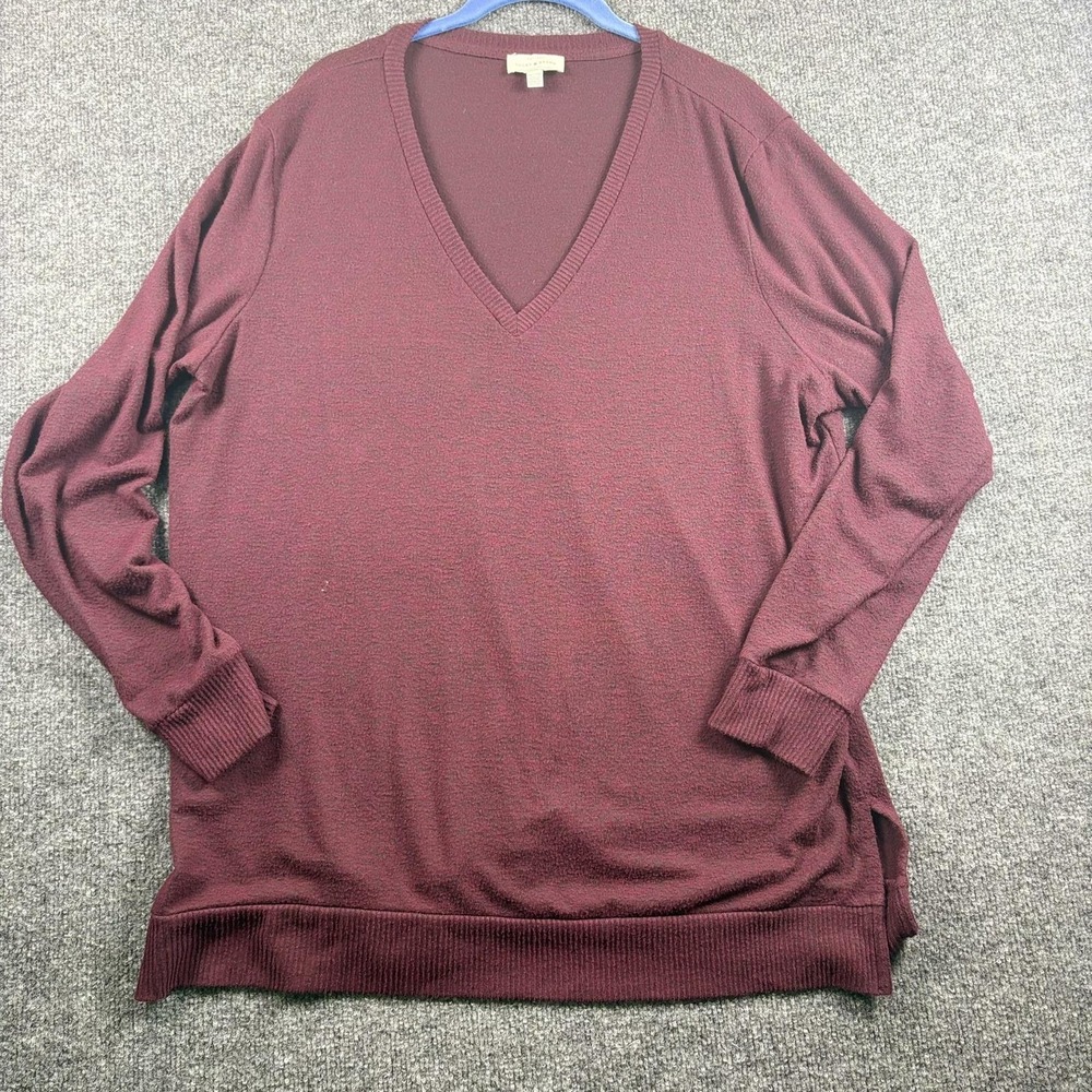 Lucky Brand Sweater Mens XL Burgundy‎ V Neck Long Sleeve Tunic Knit Lightweight